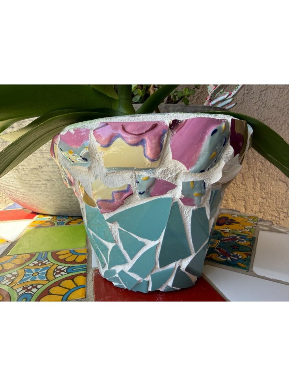 Mosaic Art Tile ~ Planter ~ Hand Crafted ~ Flower Garden Pot ~ Whimsical